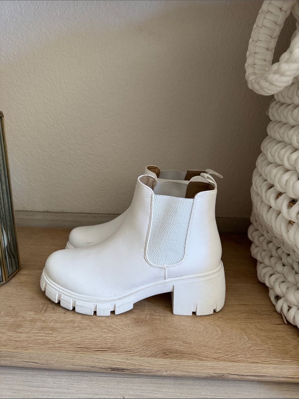 Soda White Chunky Lug Chelsea Booties